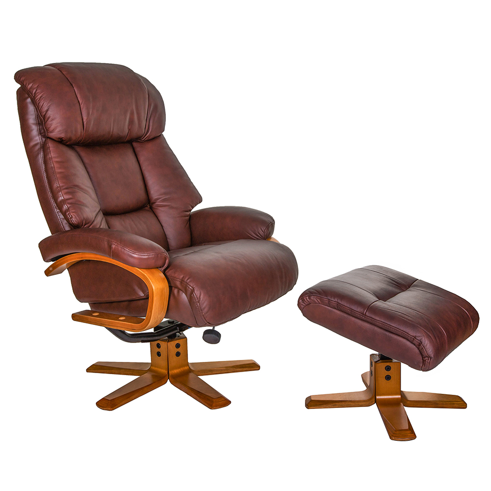 Norco Leather Recliner Chair With Stool In Chestnut