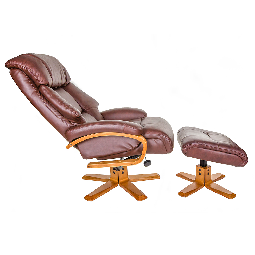 Norco Leather Recliner Chair With Stool In Chestnut