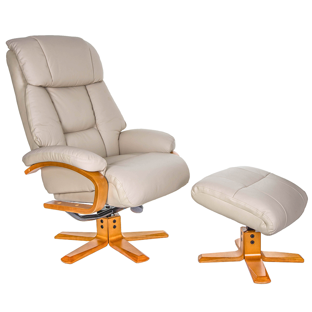 Norco Leather Recliner Chair With Stool In Ivory