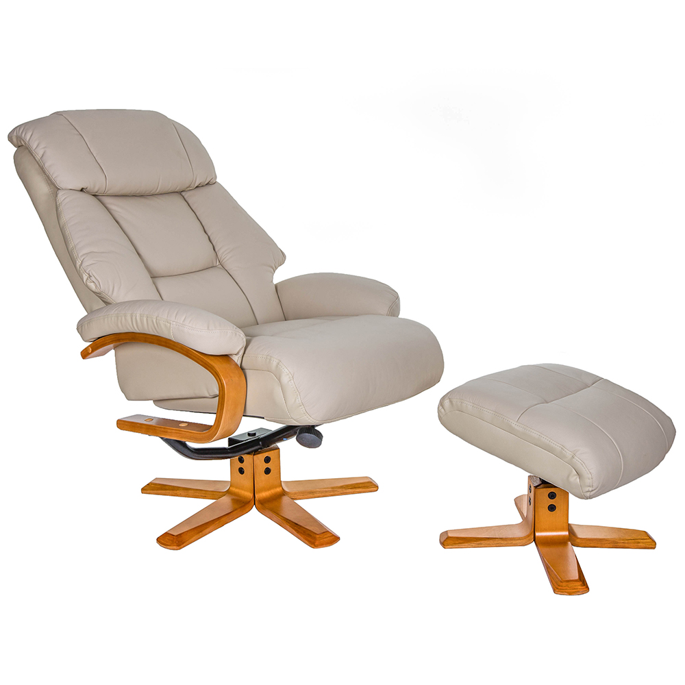 Norco Leather Recliner Chair With Stool In Ivory