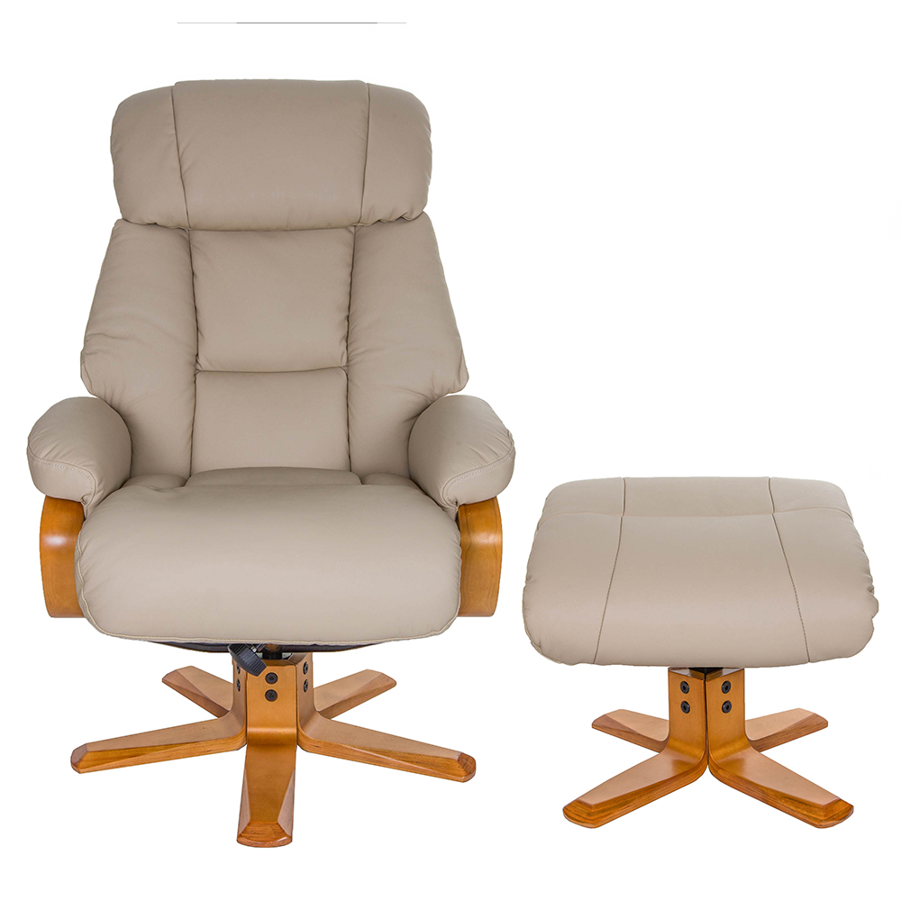 Norco Leather Recliner Chair With Stool In Ivory