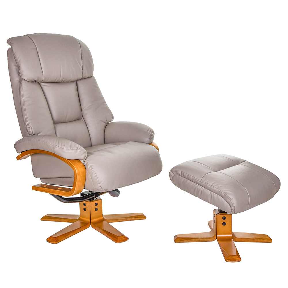 Norco Leather Recliner Chair With Stool In Pebble