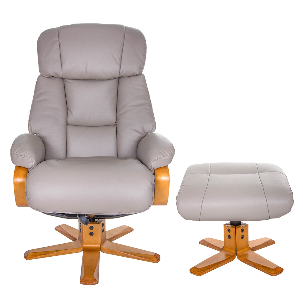 Norco Leather Recliner Chair With Stool In Pebble