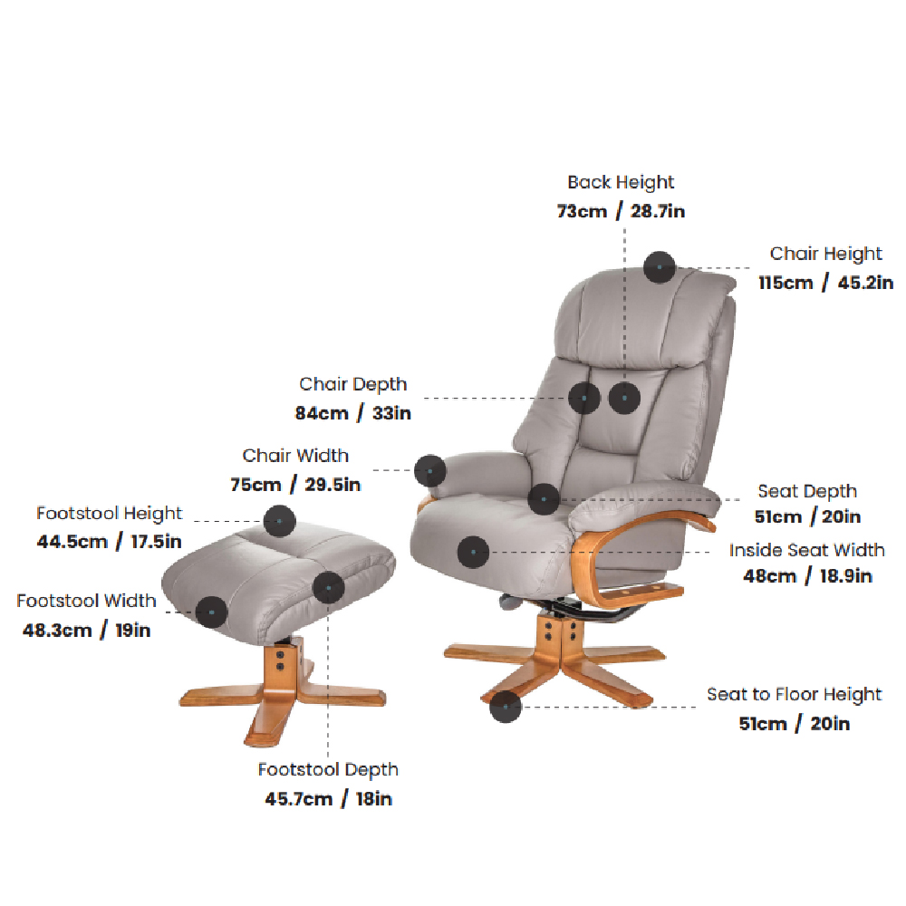 Norco Leather Recliner Chair With Stool In Pebble