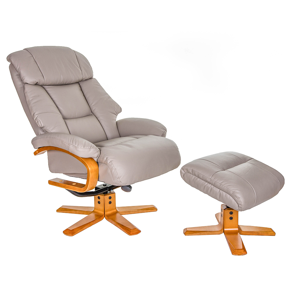 Norco Leather Recliner Chair With Stool In Pebble