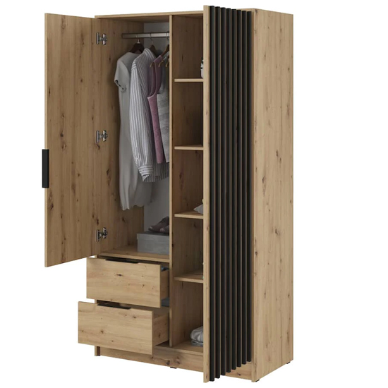 Newberry Mirrored Wardrobe With 2 Hinged Doors 105cm In Artisan Oak