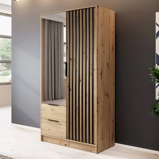 Read more about Newberry mirrored wardrobe with 2 hinged doors 105cm in artisan oak