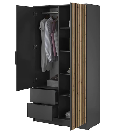 Newberry Mirrored Wardrobe With 2 Hinged Doors 105cm In Graphite