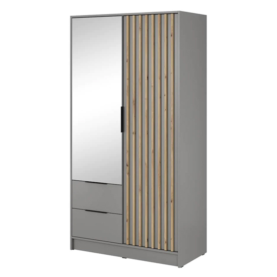 Newberry Mirrored Wardrobe With 2 Hinged Doors 105cm In Grey