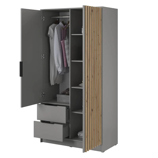 Newberry Mirrored Wardrobe With 2 Hinged Doors 105cm In Grey