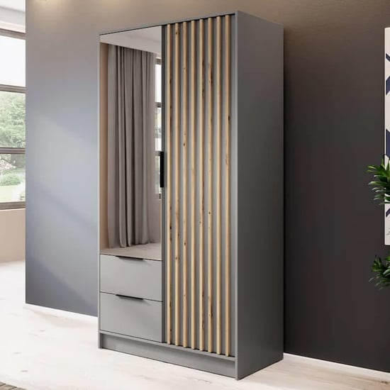 Norco Mirrored Wardrobe With 2 Hinged Doors 105cm In Grey