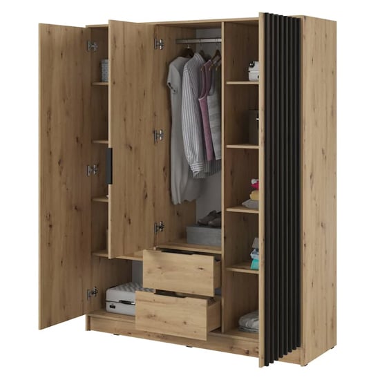 Newberry Mirrored Wardrobe With 3 Hinged Doors 155cm In Artisan Oak