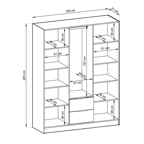 Newberry Mirrored Wardrobe With 3 Hinged Doors 155cm In Artisan Oak