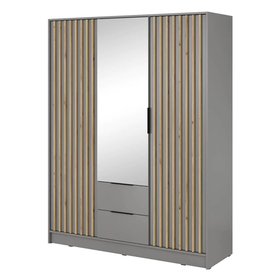 Newberry Mirrored Wardrobe With 3 Hinged Doors 155cm In Grey