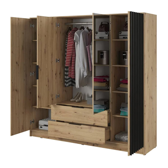 Newberry Mirrored Wardrobe With 4 Hinged Doors 206cm In Artisan Oak