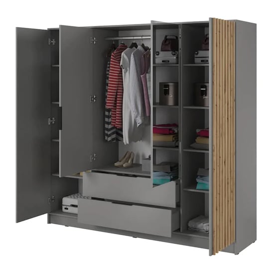 Newberry Mirrored Wardrobe With 4 Hinged Doors 206cm In Grey