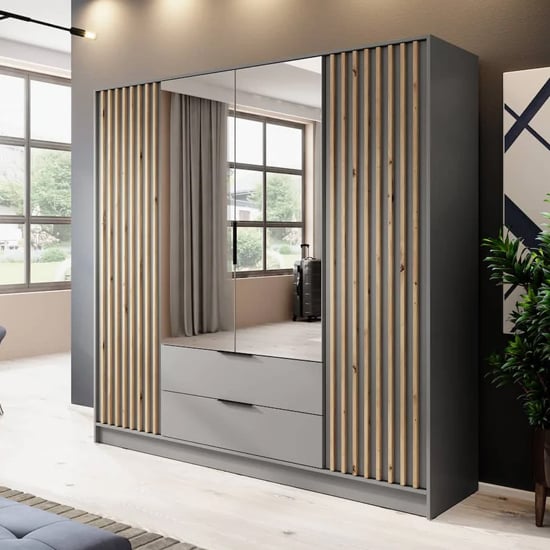 Product photograph of Norco Mirrored Wardrobe With 4 Hinged Doors 206cm In Grey from Furniture in Fashion