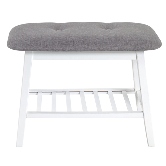 Newberry Wooden Shoe Bench In White With Grey Fabric Seat