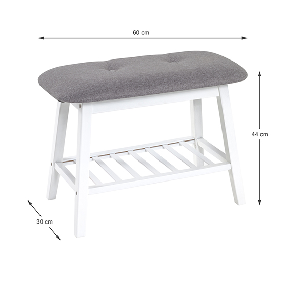 Newberry Wooden Shoe Bench In White With Grey Fabric Seat
