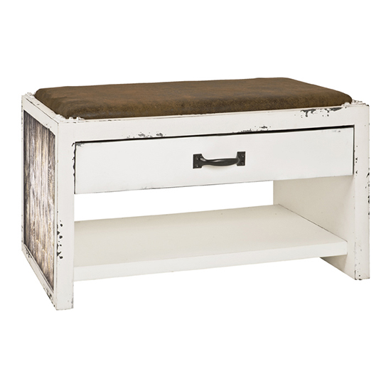 Newberry Wooden Shoe Storage Bench In White Vintage Look