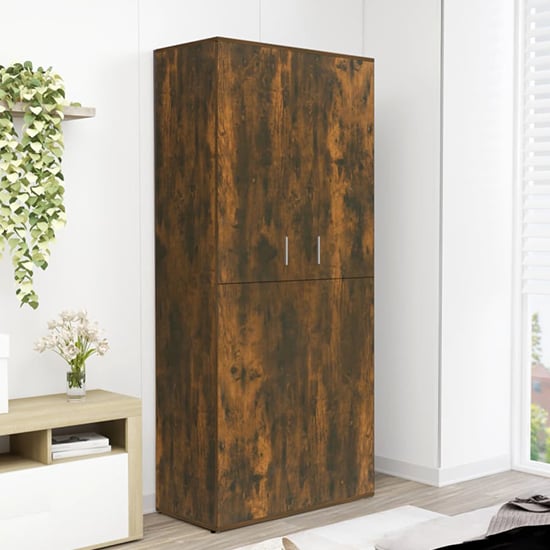 Read more about Newberry wooden shoe storage cabinet with 2 doors in smoked oak