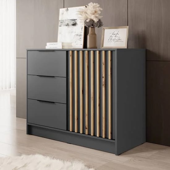 Product photograph of Norco Wooden Sideboard With 1 Door 3 Drawers In Graphite from Furniture in Fashion