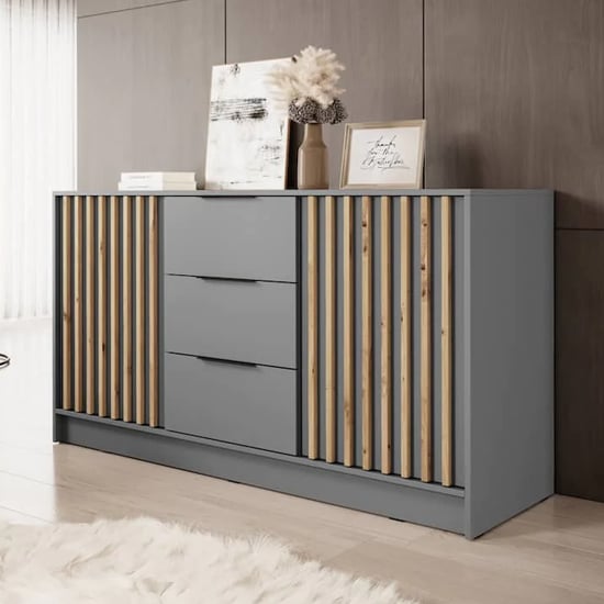 Product photograph of Norco Wooden Sideboard With 2 Doors 3 Drawers In Grey from Furniture in Fashion
