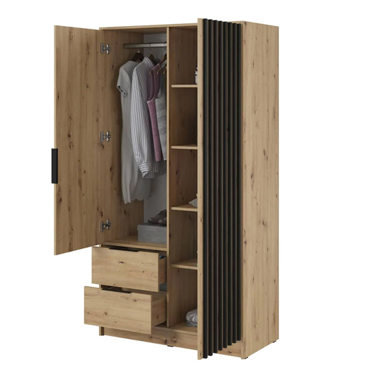 Newberry Wooden Wardrobe With 2 Hinged Doors 105cm In Artisan Oak