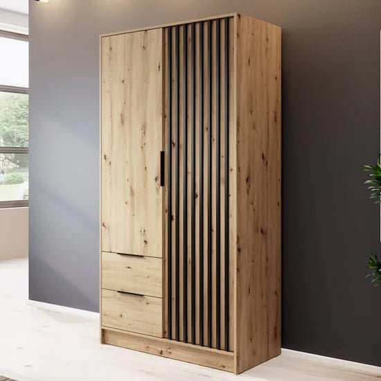 Product photograph of Norco Wooden Wardrobe With 2 Hinged Doors 105cm In Artisan Oak from Furniture in Fashion