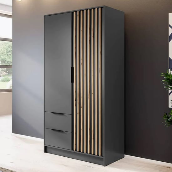 Product photograph of Norco Wooden Wardrobe With 2 Hinged Doors 105cm In Graphite from Furniture in Fashion