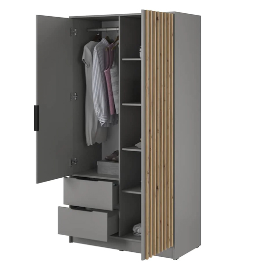 Newberry Wooden Wardrobe With 2 Hinged Doors 105cm In Grey