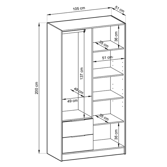 Newberry Wooden Wardrobe With 2 Hinged Doors 105cm In Grey