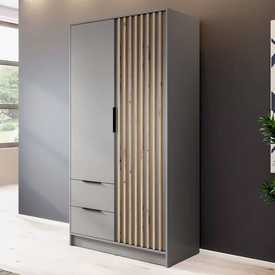 Product photograph of Norco Wooden Wardrobe With 2 Hinged Doors 105cm In Grey from Furniture in Fashion