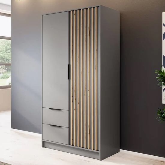 Norco Wooden Wardrobe With 2 Hinged Doors 105cm In Grey