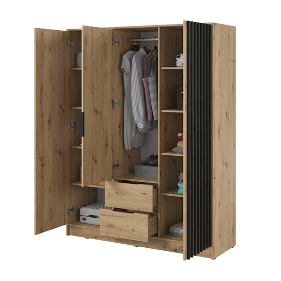 Newberry Wooden Wardrobe With 3 Hinged Doors 155cm In Artisan Oak