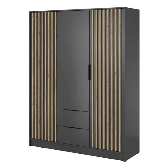 Newberry Wooden Wardrobe With 3 Hinged Doors 155cm In Graphite
