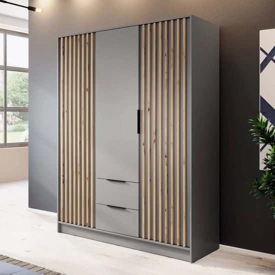 Norco Wooden Wardrobe With 3 Hinged Doors 155cm In Grey