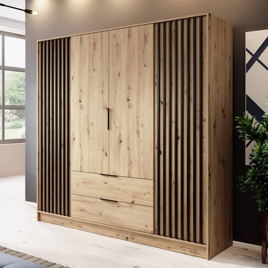 Product photograph of Norco Wooden Wardrobe With 4 Hinged Doors 206cm In Artisan Oak from Furniture in Fashion