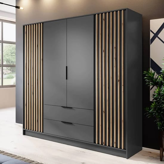 Product photograph of Norco Wooden Wardrobe With 4 Hinged Doors 206cm In Graphite from Furniture in Fashion