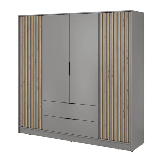 Newberry Wooden Wardrobe With 4 Hinged Doors 206cm In Grey