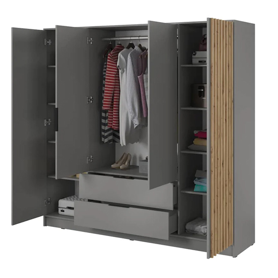 Newberry Wooden Wardrobe With 4 Hinged Doors 206cm In Grey