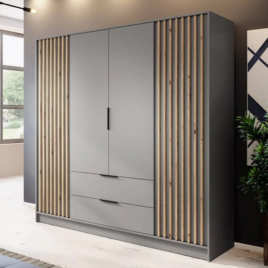 Product photograph of Norco Wooden Wardrobe With 4 Hinged Doors 206cm In Grey from Furniture in Fashion