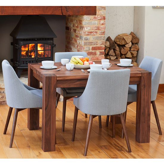 Norden Dining Table In Walnut With 4 Grey Harrow Chairs FiF