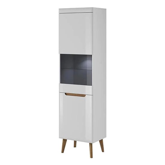 Newry High Gloss Display Cabinet Tall With 2 Doors In White