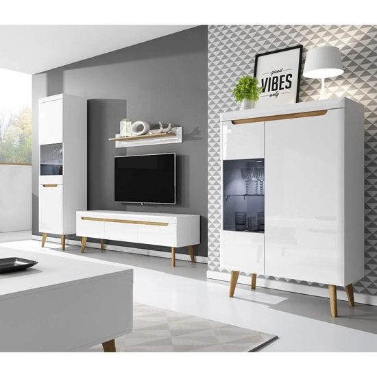 Newry High Gloss Sideboard With 1 Door 3 Drawers In White