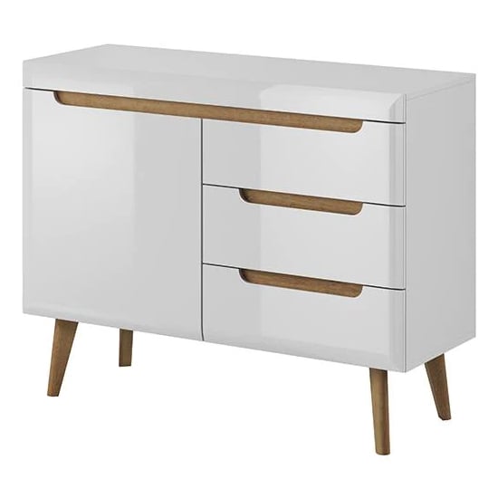 Product photograph of Newry High Gloss Sideboard With 1 Door 3 Drawers In White from Furniture in Fashion