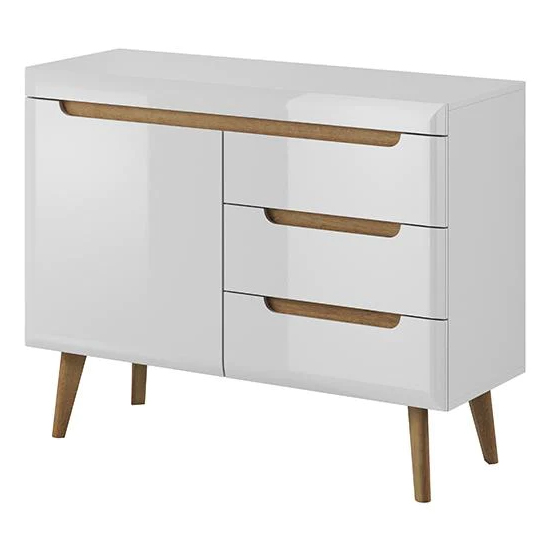 Read more about Newry high gloss sideboard with 1 door 3 drawers in white