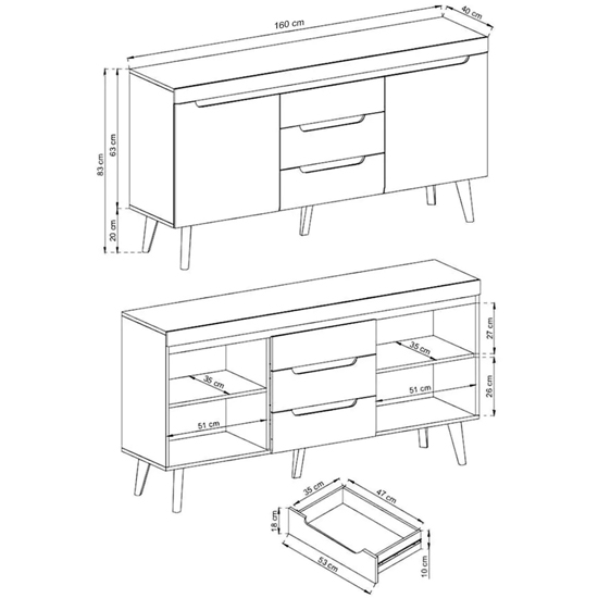 Newry High Gloss Sideboard With 2 Doors 3 Drawers In White