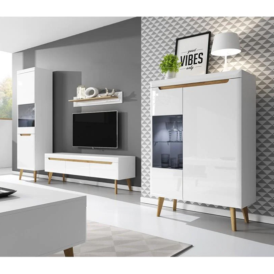 Newry High Gloss TV Stand With 2 Drawers In White