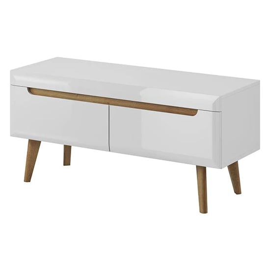 Product photograph of Newry High Gloss Tv Stand With 2 Drawers In White from Furniture in Fashion